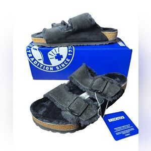 Birkenstock Arizona Shearling Black EU 39 Reg Fit NWT Unisex Men’s 6 Women’s 8